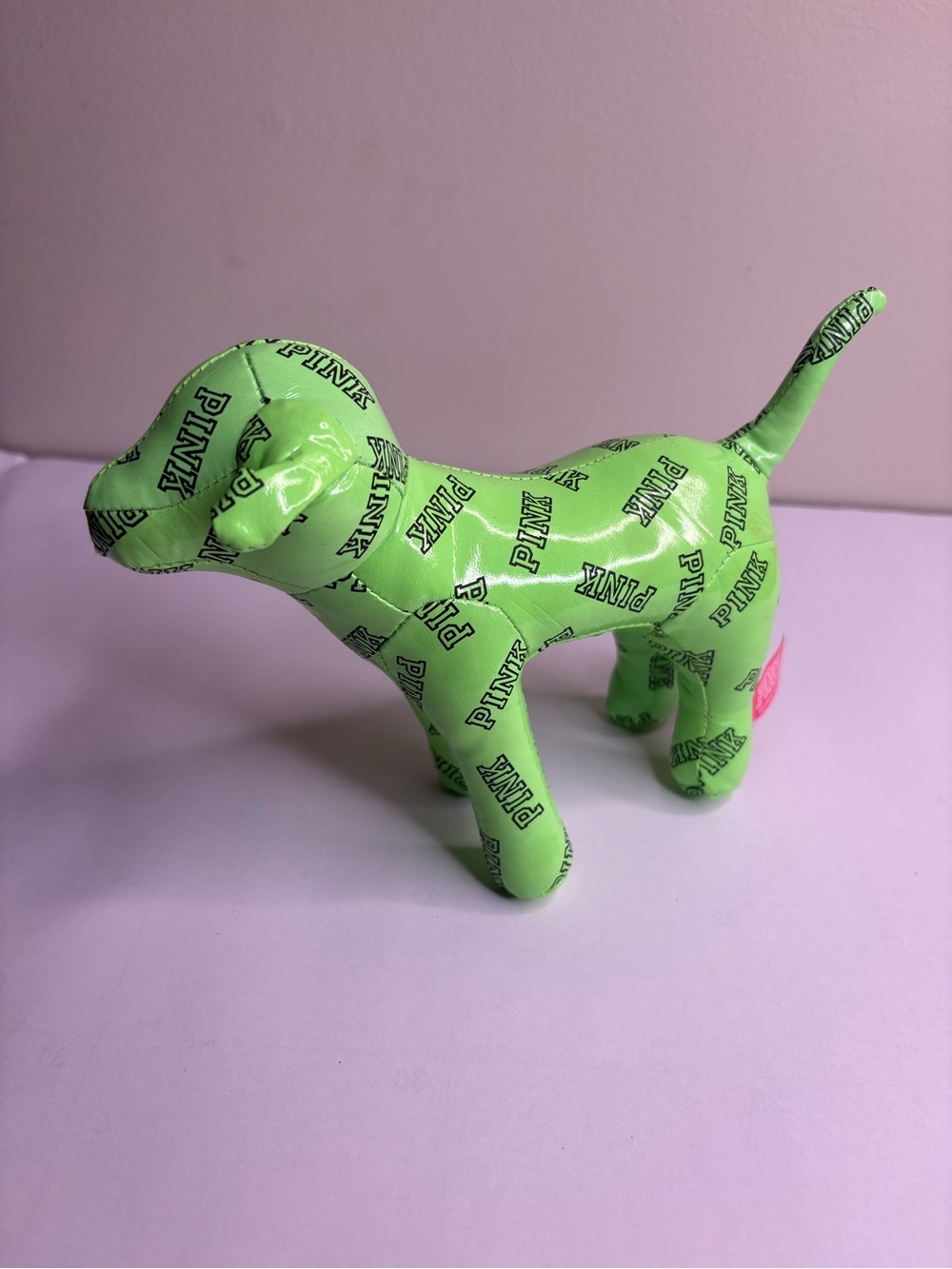 PINK Victoria's Secret Neon Lime Logo Plush Dog Figurine